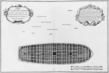 Plan of the first deck of a vessel, illustration from the 